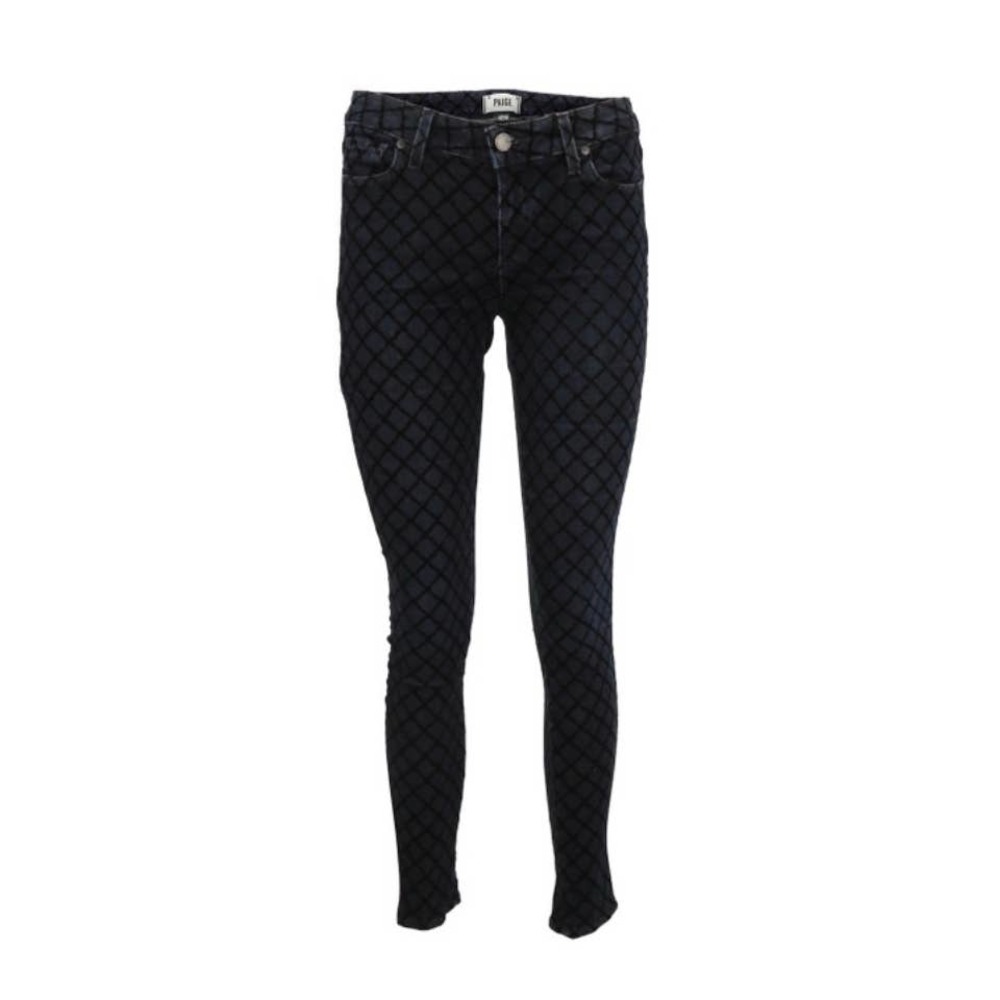 Paige Flocked Velour Textured Blue Verdugo Ultra Skinny Jeans